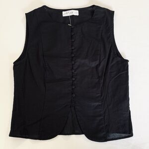 Petal & Pup Daniella Linen Vest Women M Black Button Down Sleeveless Formal Goth